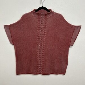 Foil Dark Red Vertical Ribbed Sweater Short Sleeve‎ Textured Design Size XL Boho